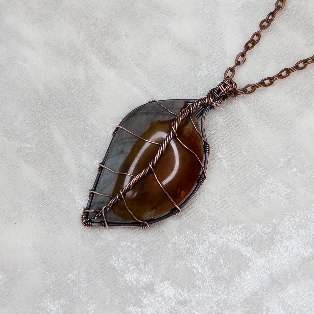 Polychrome Jasper Leaf Antiqued Copper Pendant