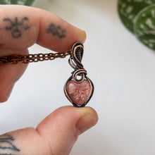 Load image into Gallery viewer, Mini Strawberry Quartz Heart &amp; Copper Wrapped Pendant
