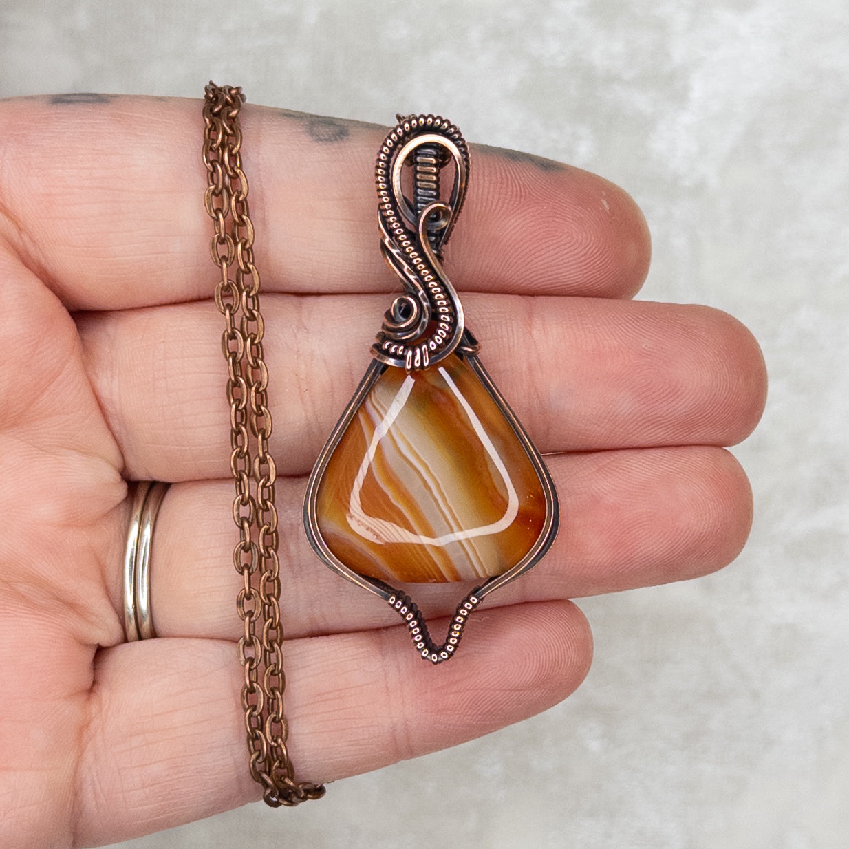 “Candy Corn” Agate Antiqued Copper Pendant