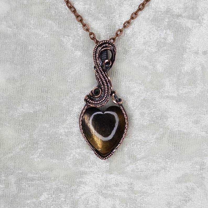 Meteor Shower Sunstone Heart Antiqued Copper Pendant