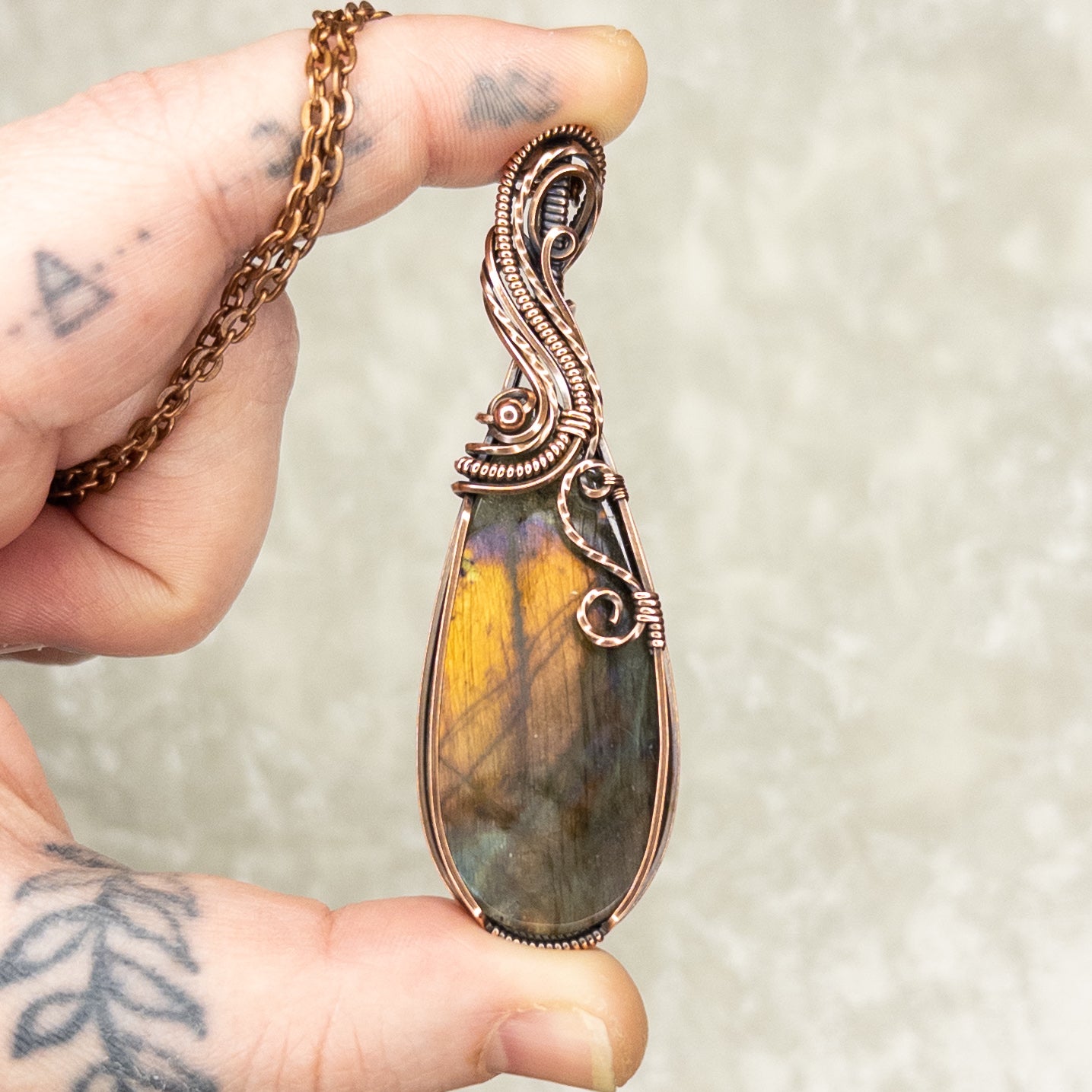 Sunset Labradorite Antiqued Copper Pendant