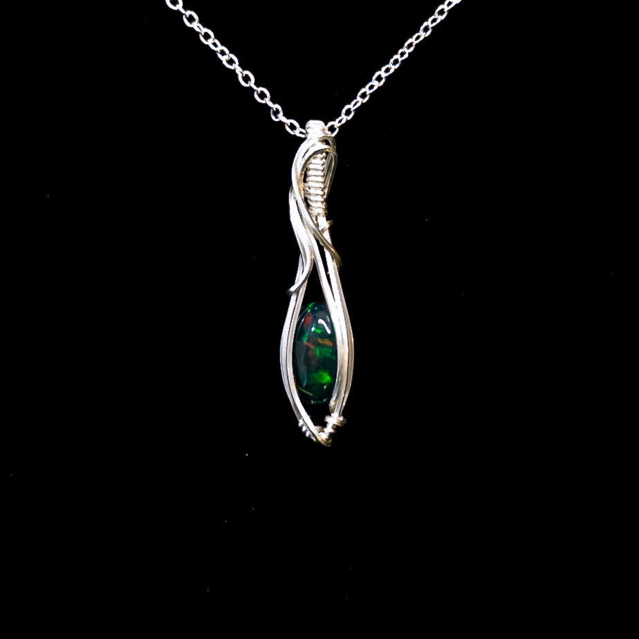 Black Smoked Opal Sterling Silver Wrapped Pendant