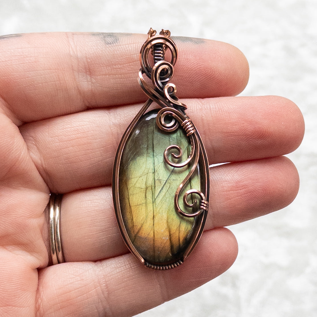 Autumn Sheen Labradorite Antiqued Copper Pendant