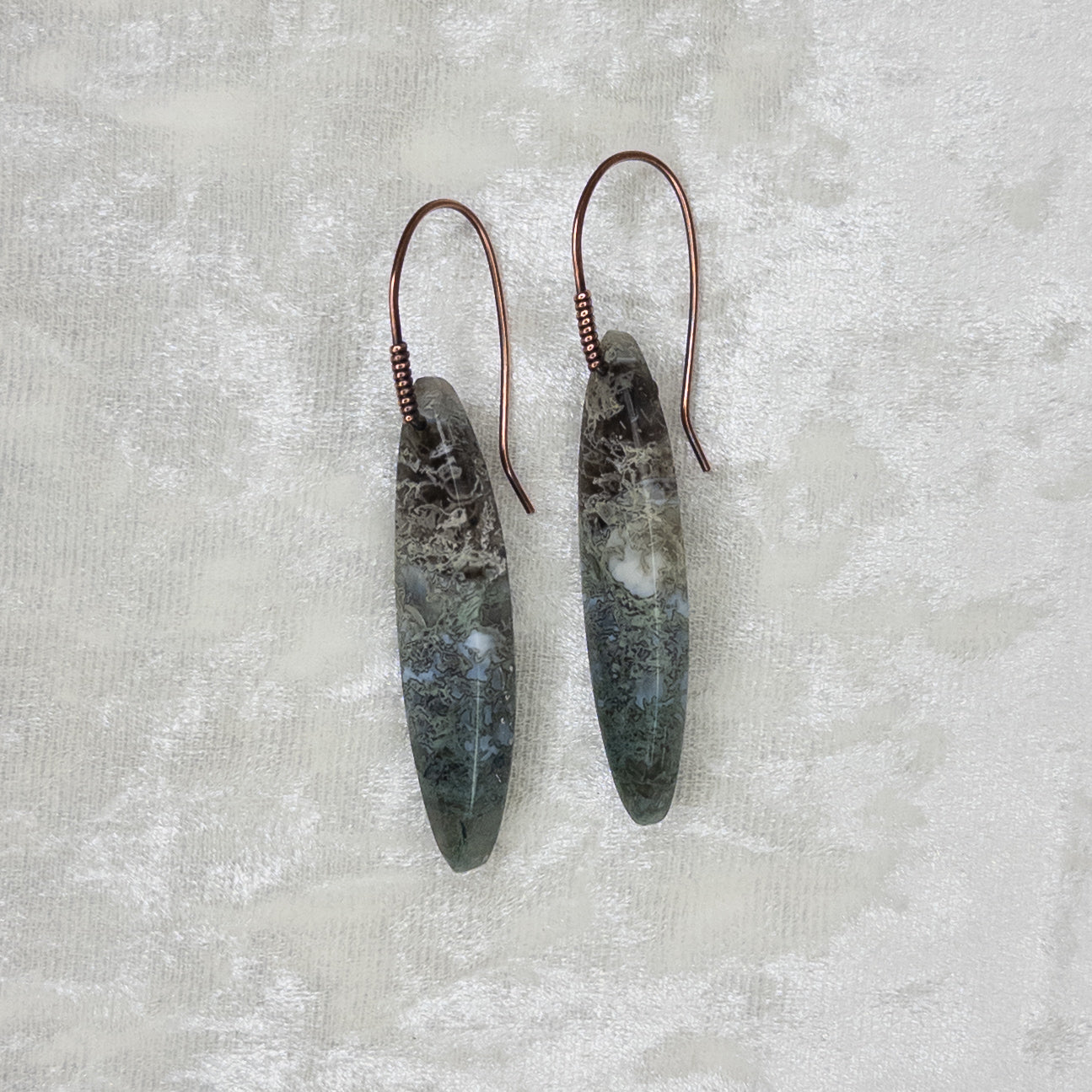 Blue Opal Moss Agate Antiqued Copper Earrings