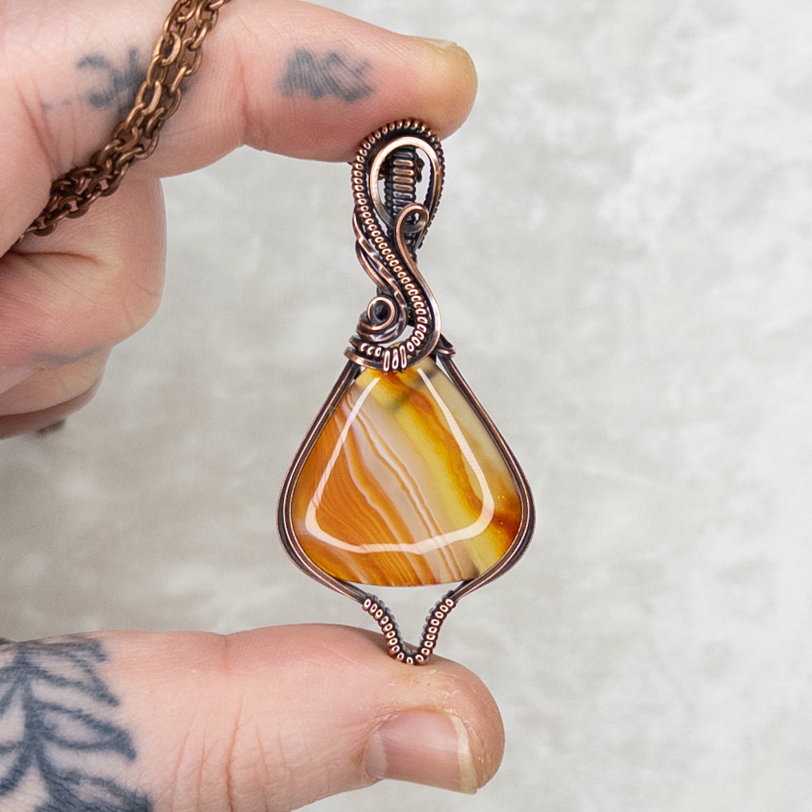“Candy Corn” Agate Antiqued Copper Pendant