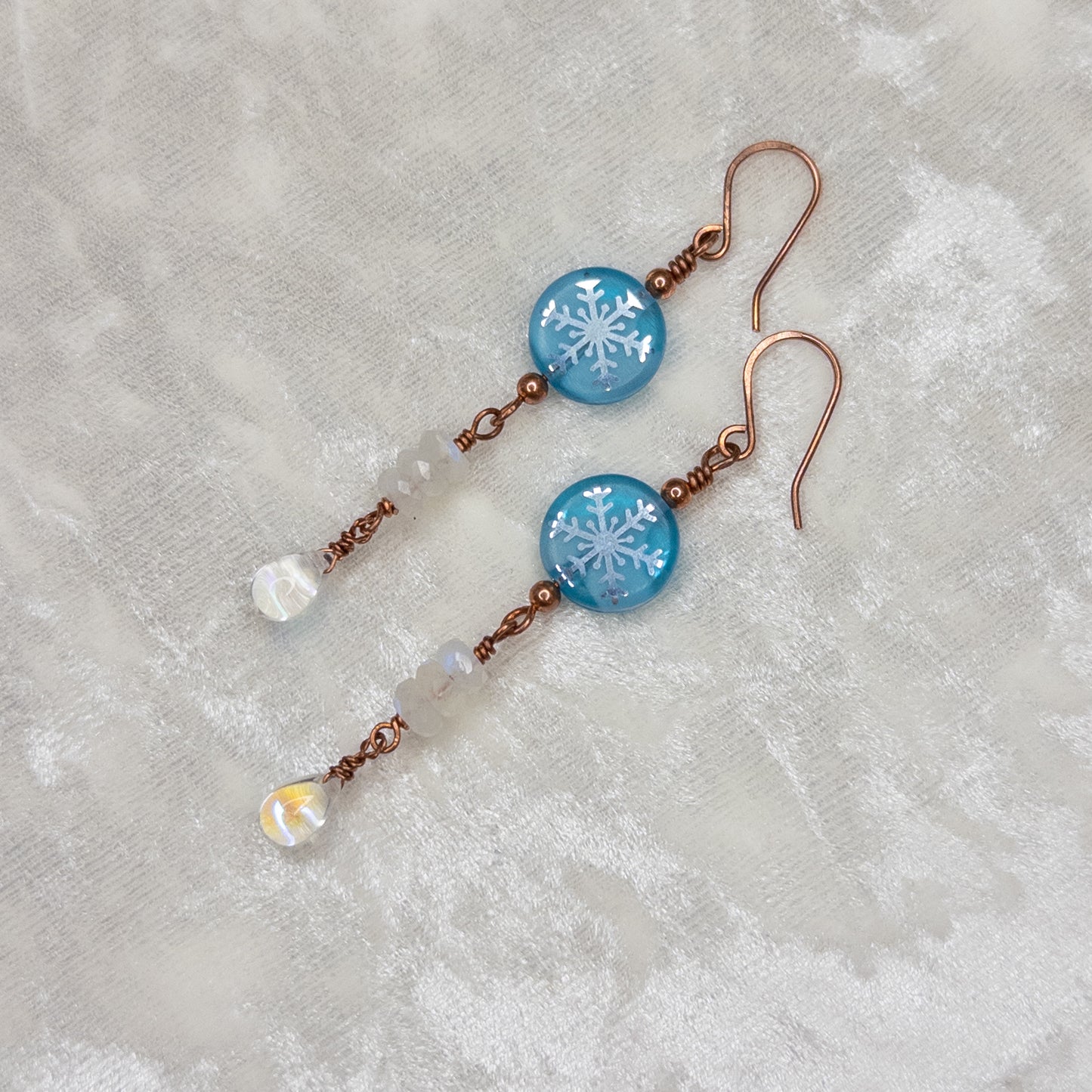 Snowflake, Moonstone, & Droplet Dangle Earrings