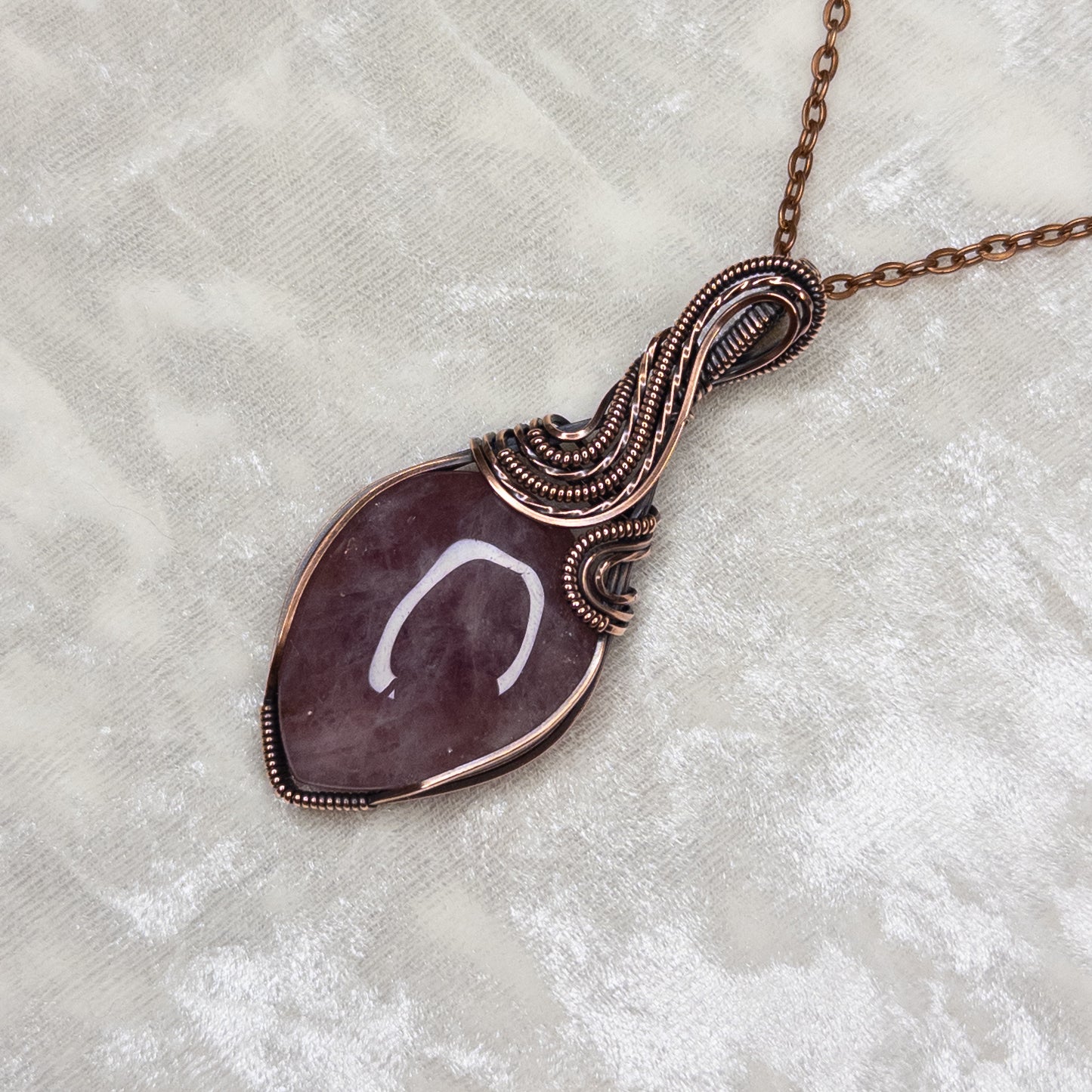 Lavender Rose Quartz Antiqued Copper Pendant