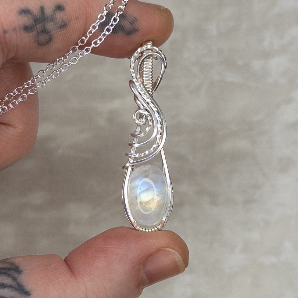 Dainty Rainbow Moonstone & .925 Sterling Silver Pendant