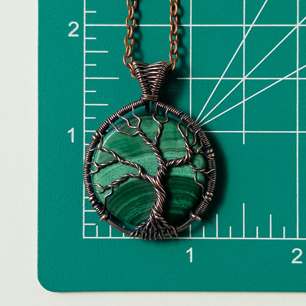 Malachite Tree Of Life Antiqued Copper Wrapped Pendant