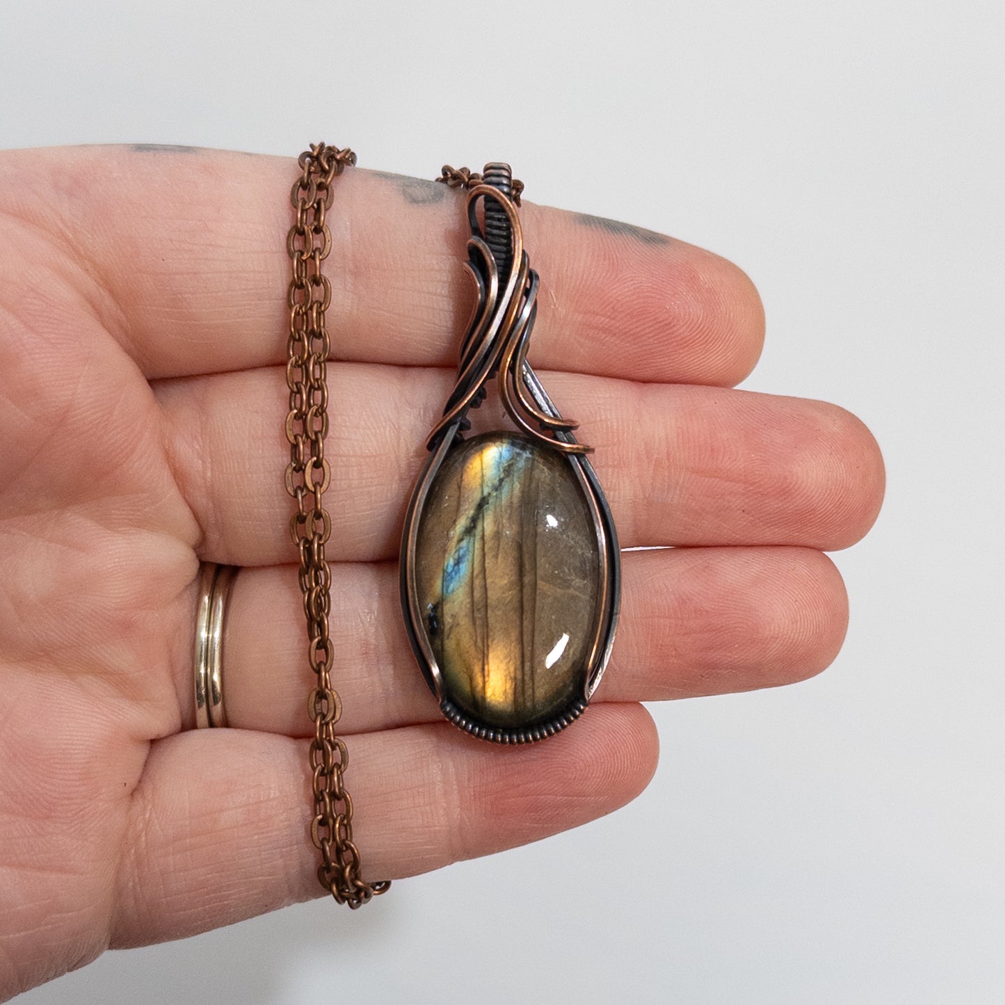 Golden Labradorite Copper Wrapped Pendant