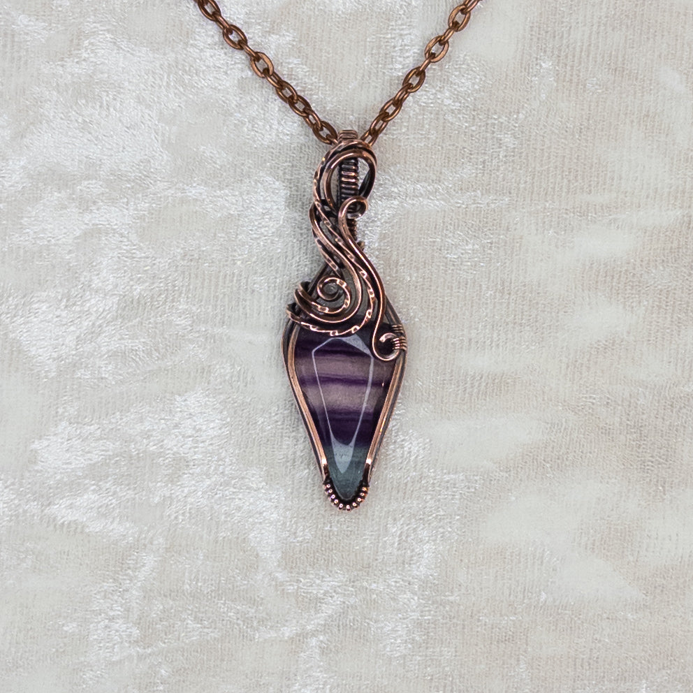 Purple & Blue Banded Fluorite Antiqued Copper Pendant