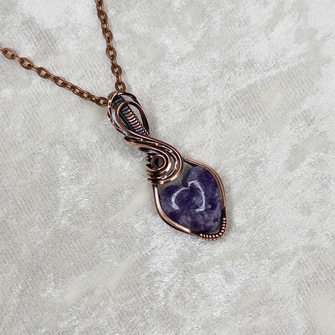 Lepidolite Heart Antiqued Copper Pendant