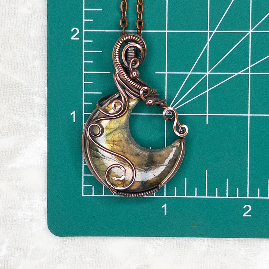 Golden Labradorite Moon Antiqued Copper Pendant