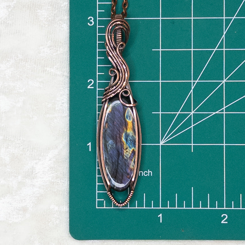 Purple Rainbow Labradorite Antiqued Copper Pendant