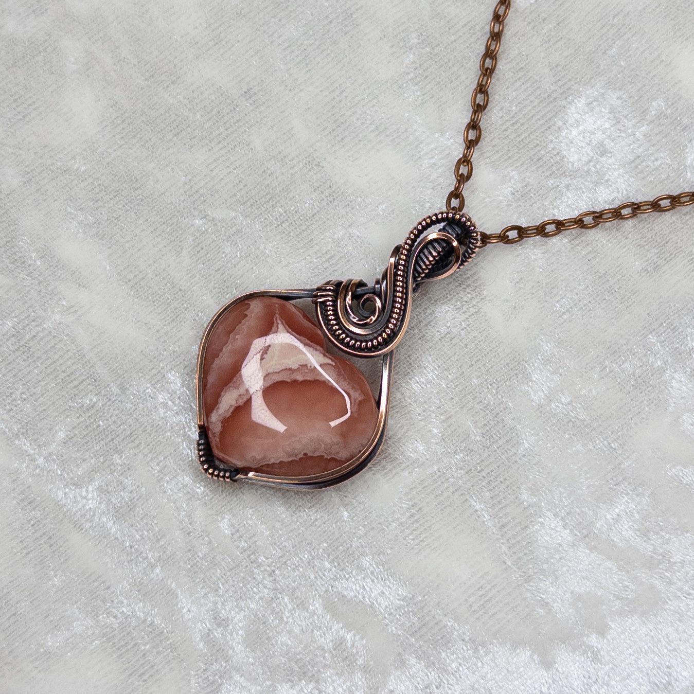 Rhodochrosite Heart Antiqued Copper Pendant