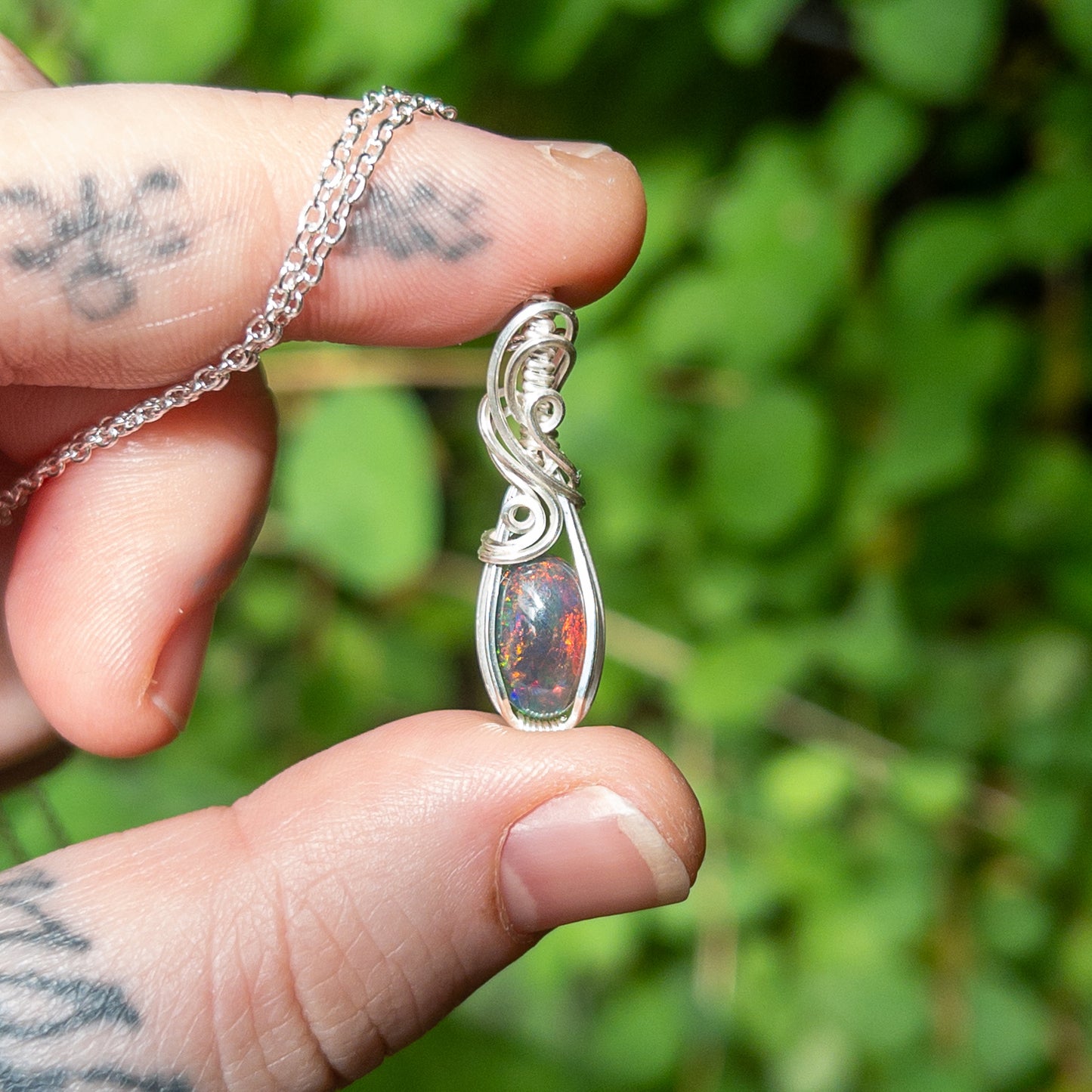 Favilla - Black Smoked Ethiopian Opal Sterling Silver Wrapped Pendant