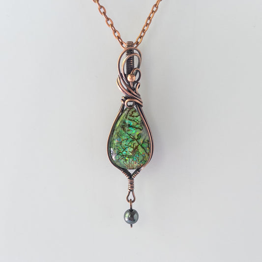 Monarch Opal & Hematite Antiqued Copper Wrapped Pendant