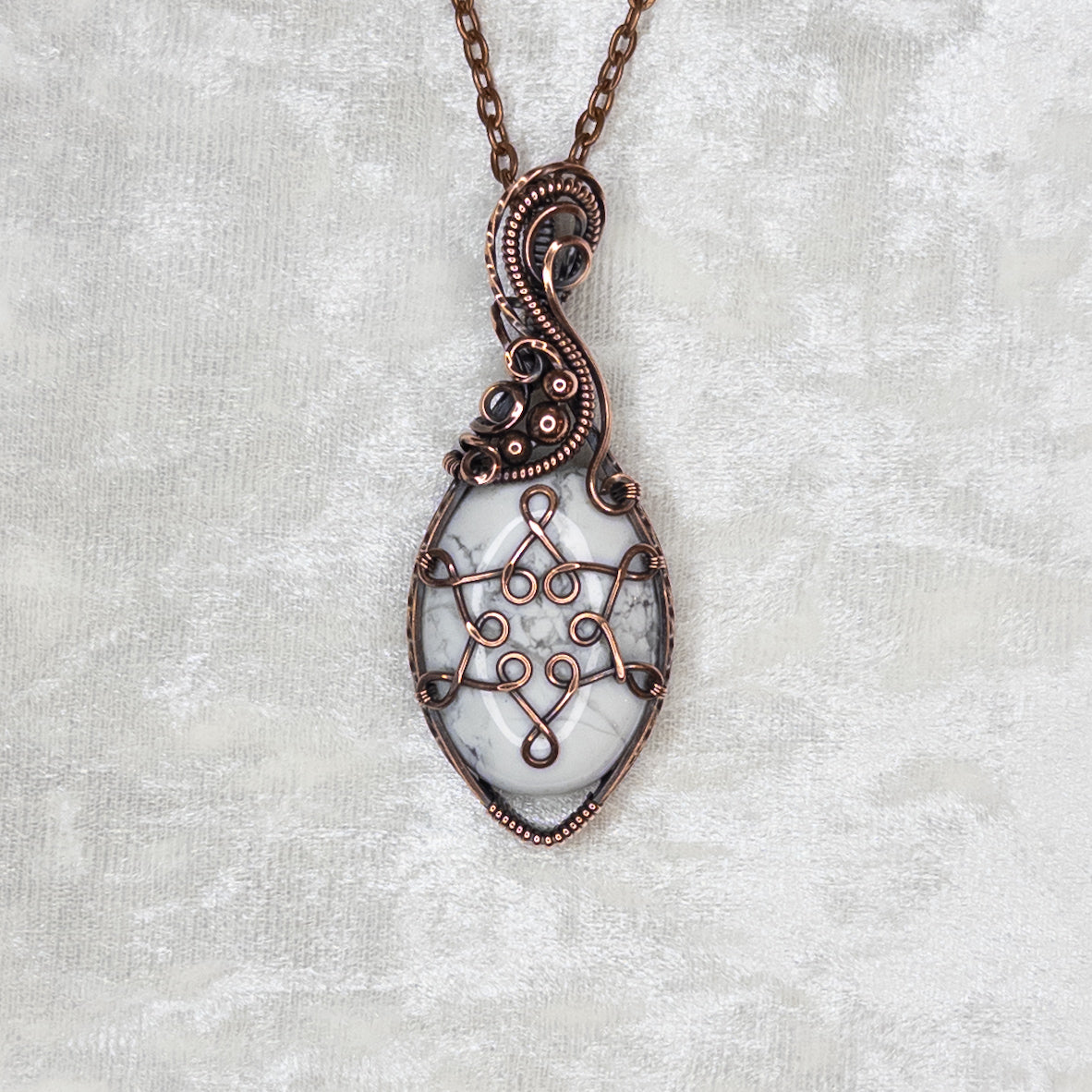 Howlite Snowflake Antiqued Copper Pendant - C