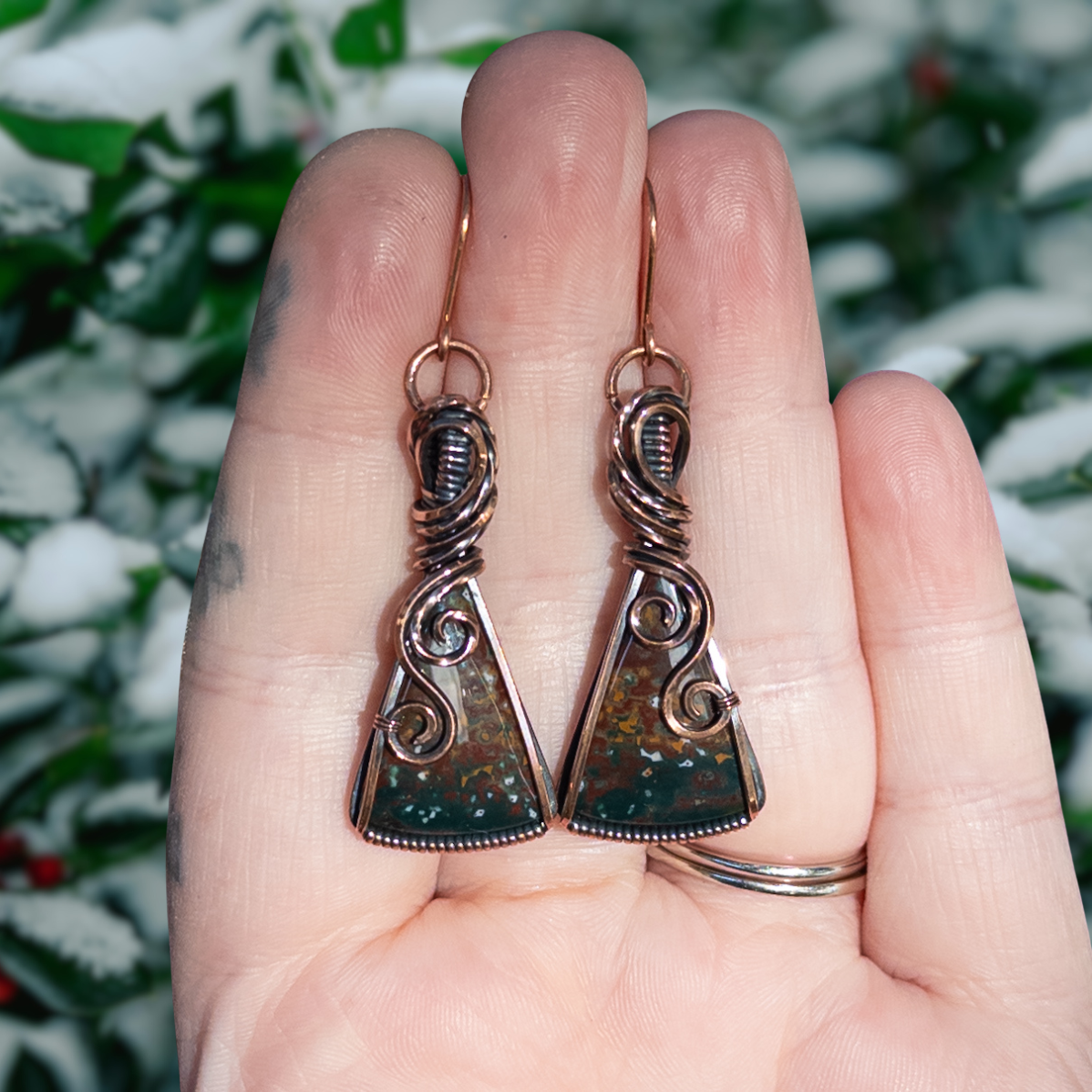 Fancy Jasper Antiqued Copper Earrings