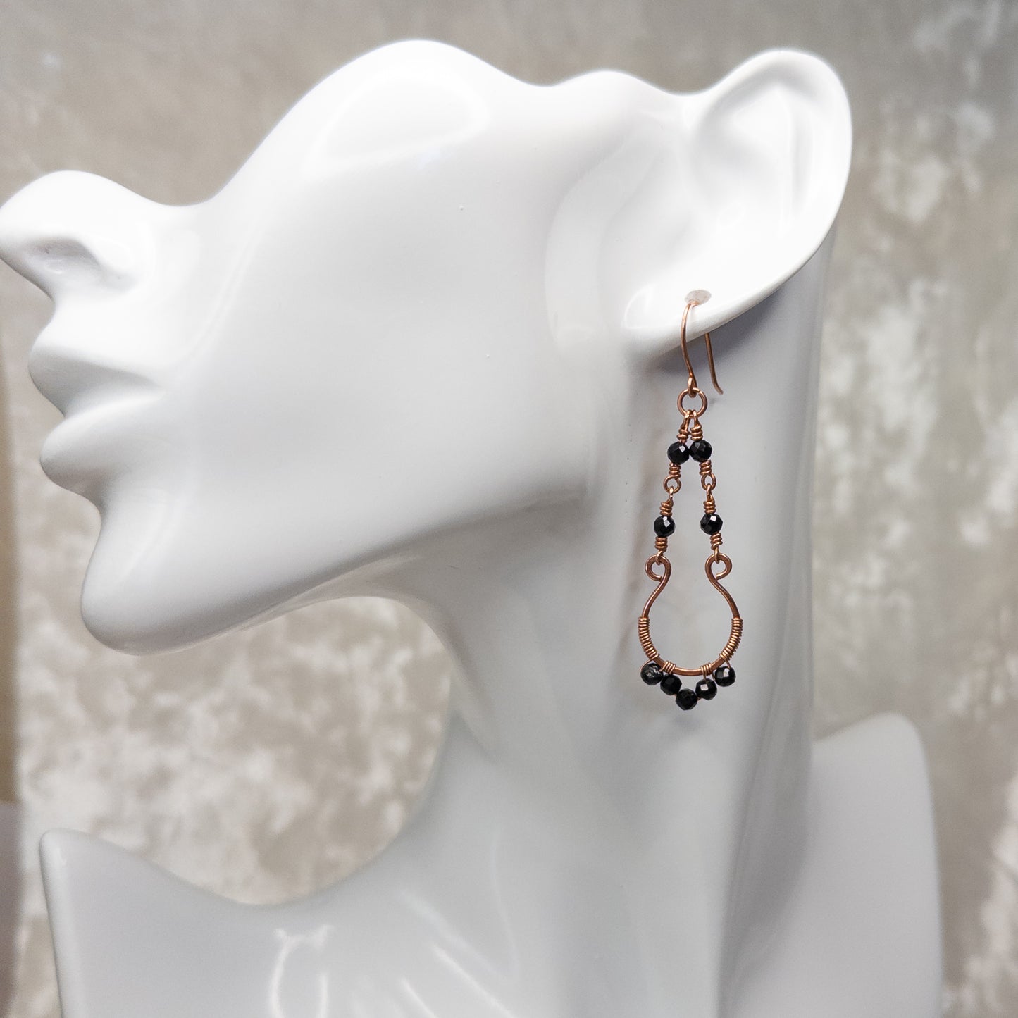 Black Tourmaline Copper Chandelier Earrings