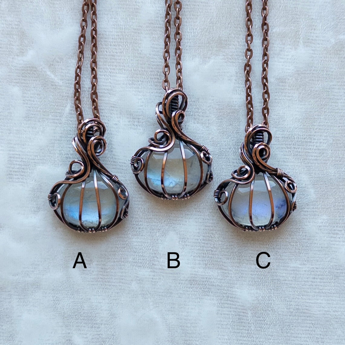 Mini Moonstone Antiqued Copper Pumpkin Pendant