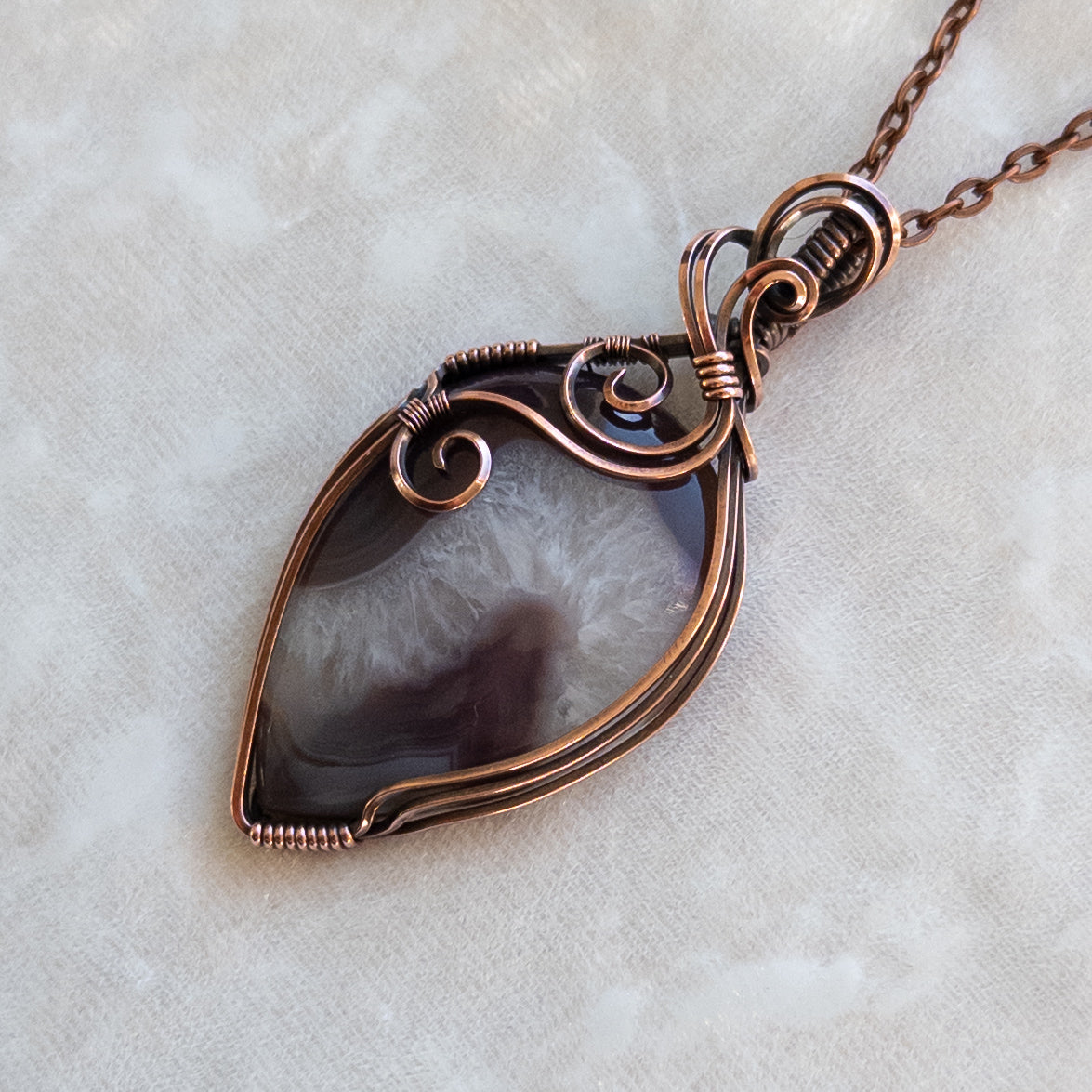 Botswana Agate & Quartz Antiqued Copper Pendant