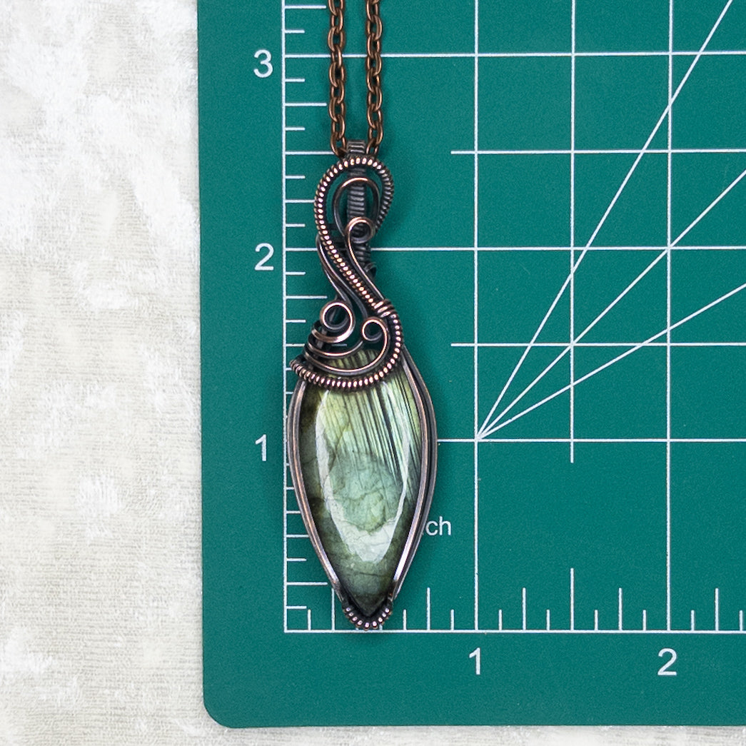 “Pond Reflection” Labradorite Antiqued Copper Wrapped Pendant