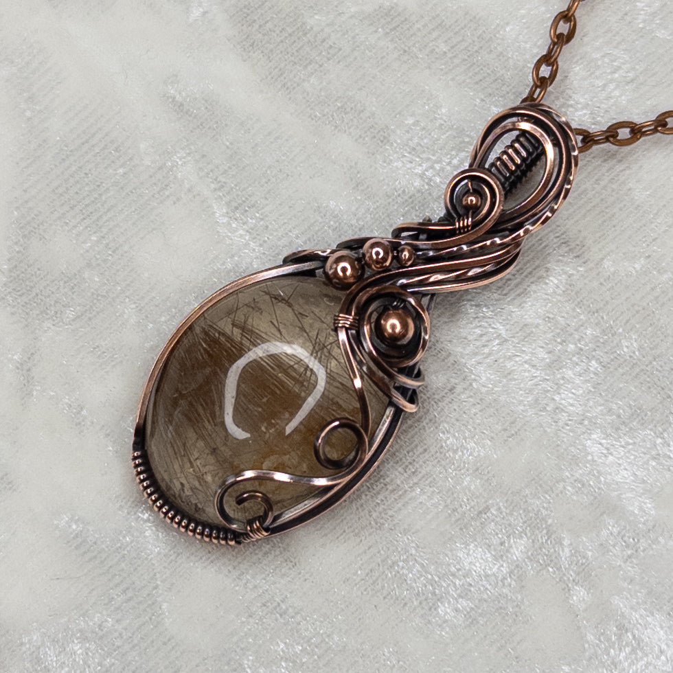 Golden Rutilated Quartz Antiqued Copper Pendant