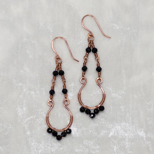 Black Tourmaline Copper Chandelier Earrings