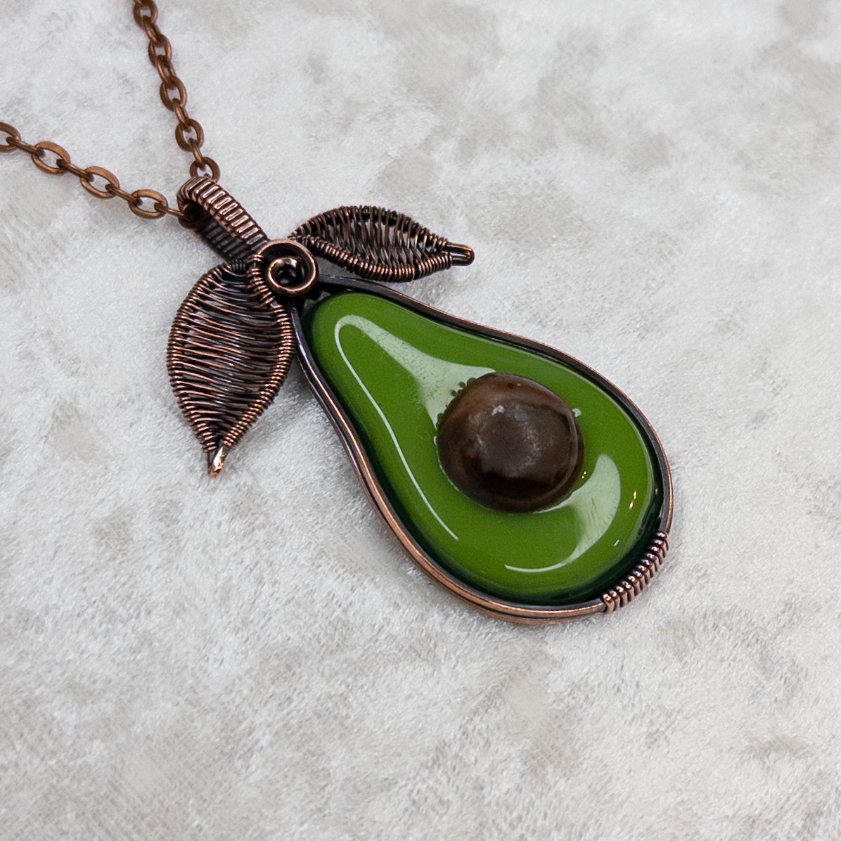 Glass Avocado Antiqued Copper Pendant