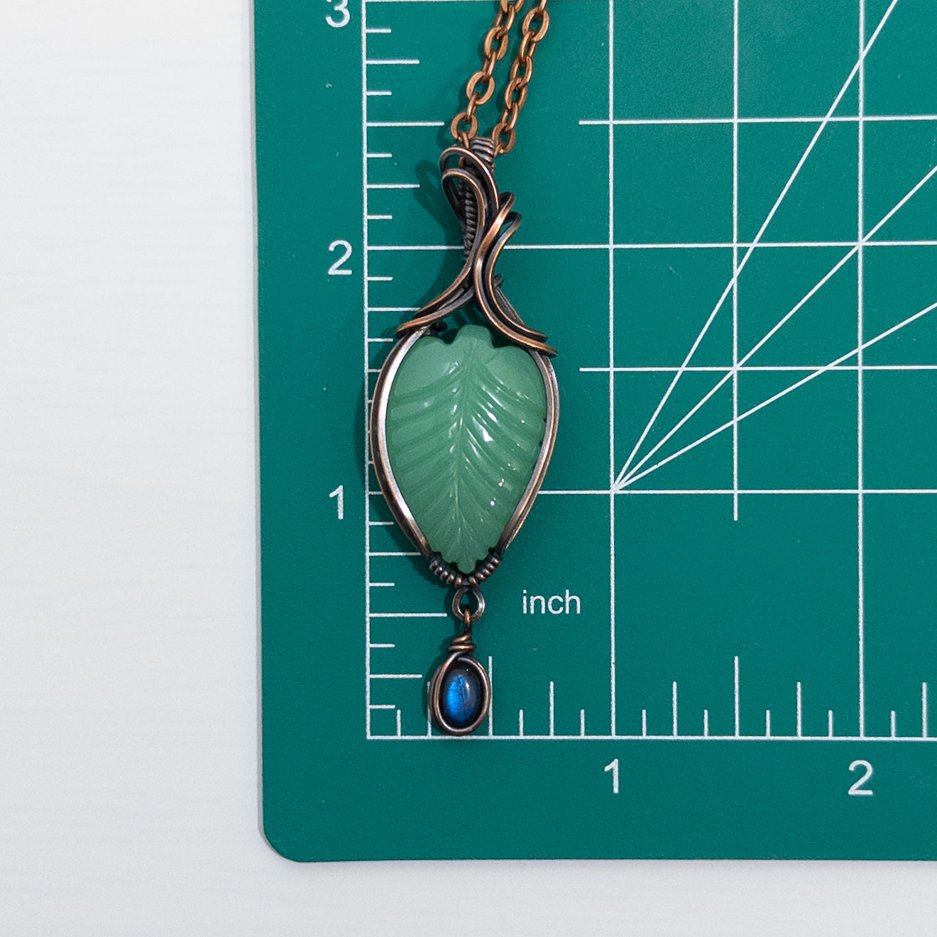 Chrysoprase Leaf & Labradorite Copper Wrapped Pendant