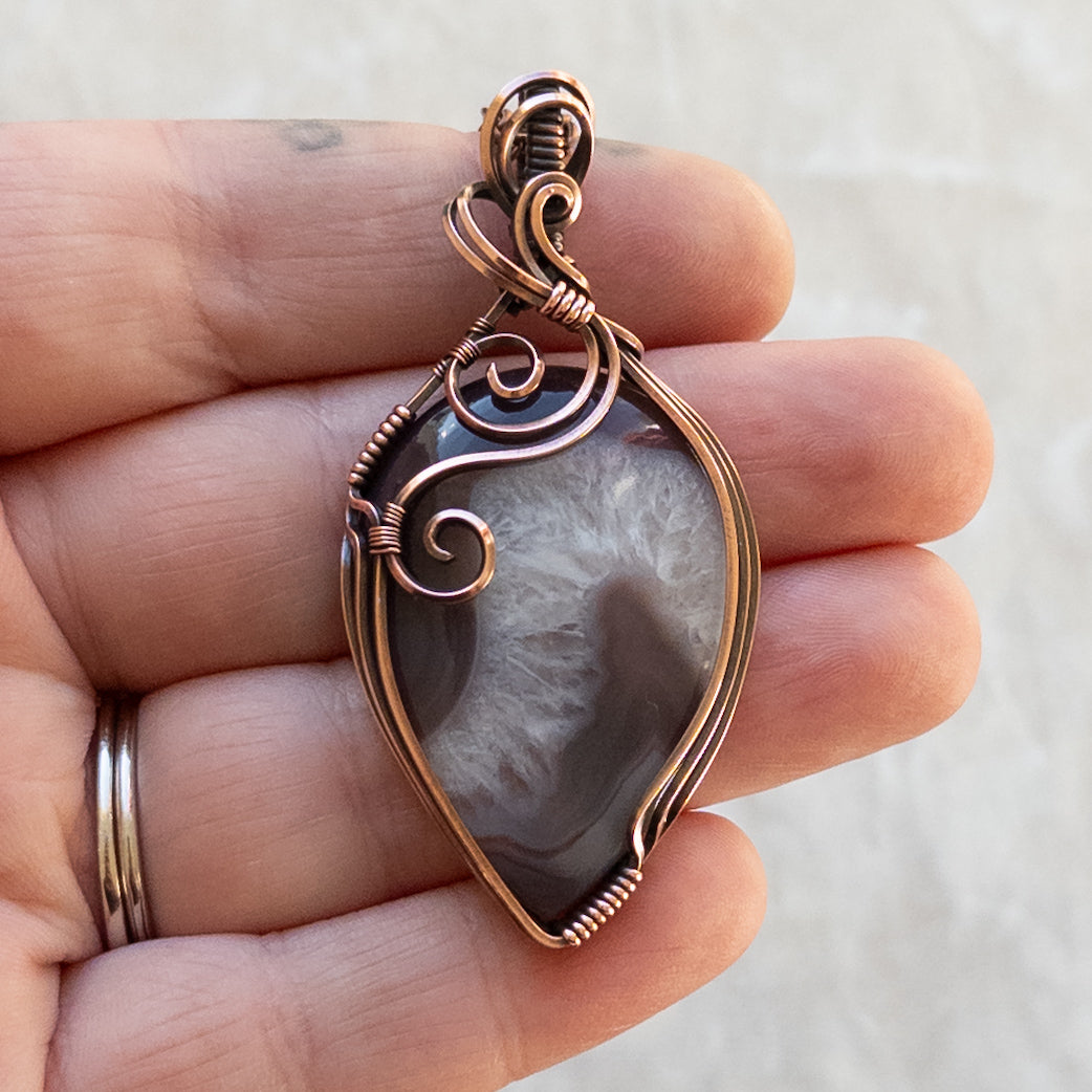 Botswana Agate & Quartz Antiqued Copper Pendant