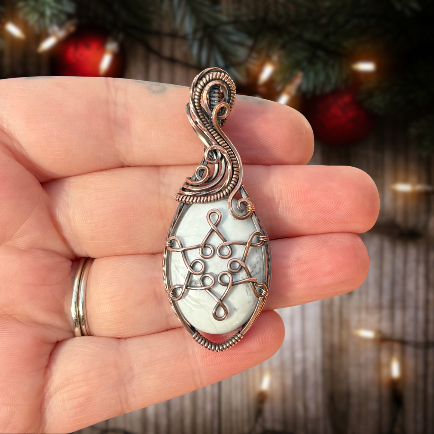 Howlite Snowflake Antiqued Copper Pendant - A