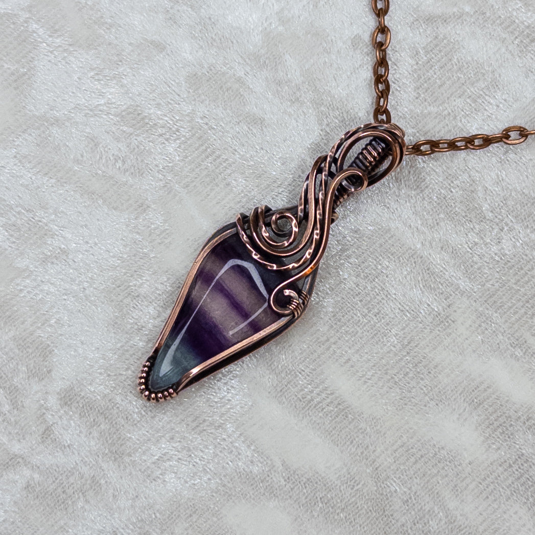 Purple & Blue Banded Fluorite Antiqued Copper Pendant