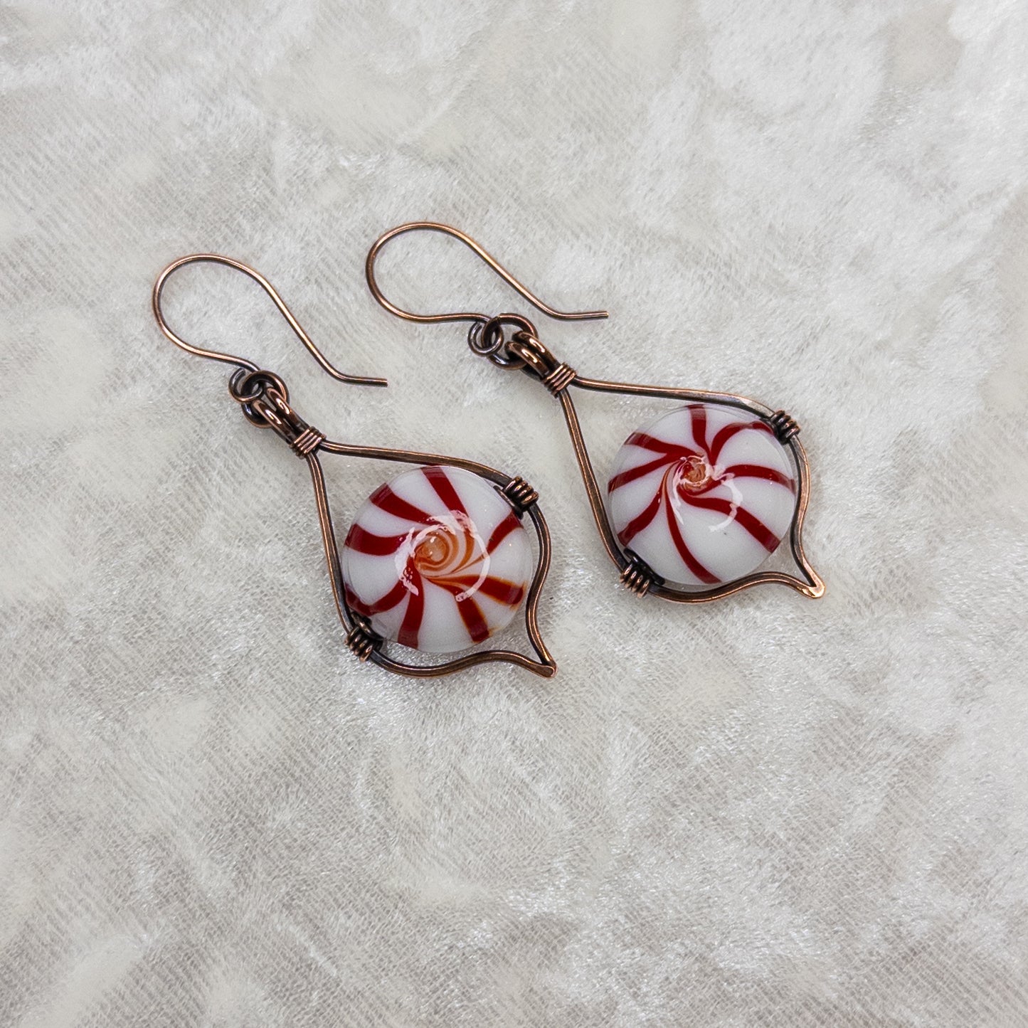 Hammered & Antiqued Copper Peppermint Candy Earrings
