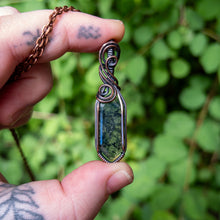 Load image into Gallery viewer, Marquise Moss Agate &amp; Antiqued Copper Wrapped Pendant
