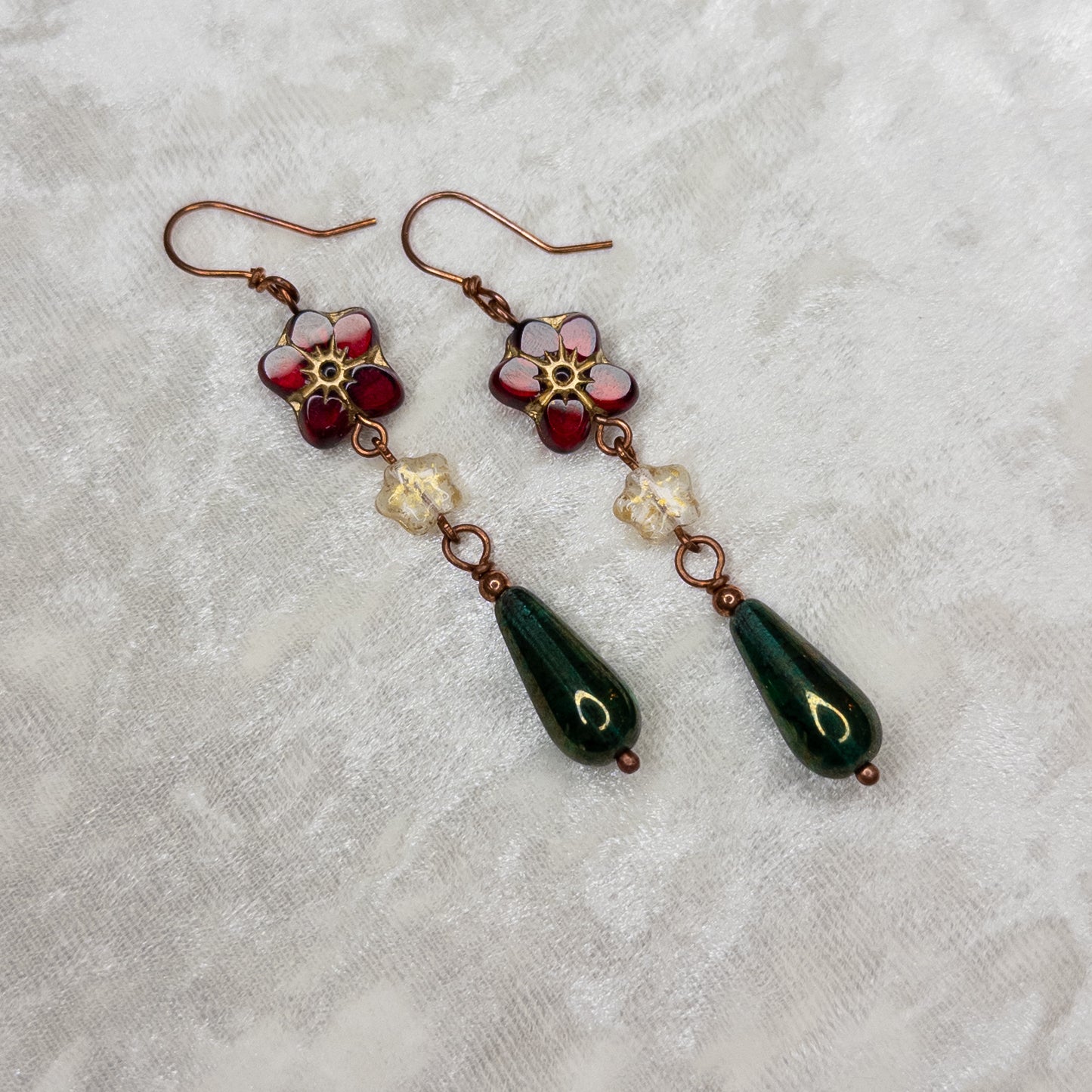 Poinsettia, Star, & Gold/Green Teardrop Dangle Earrings