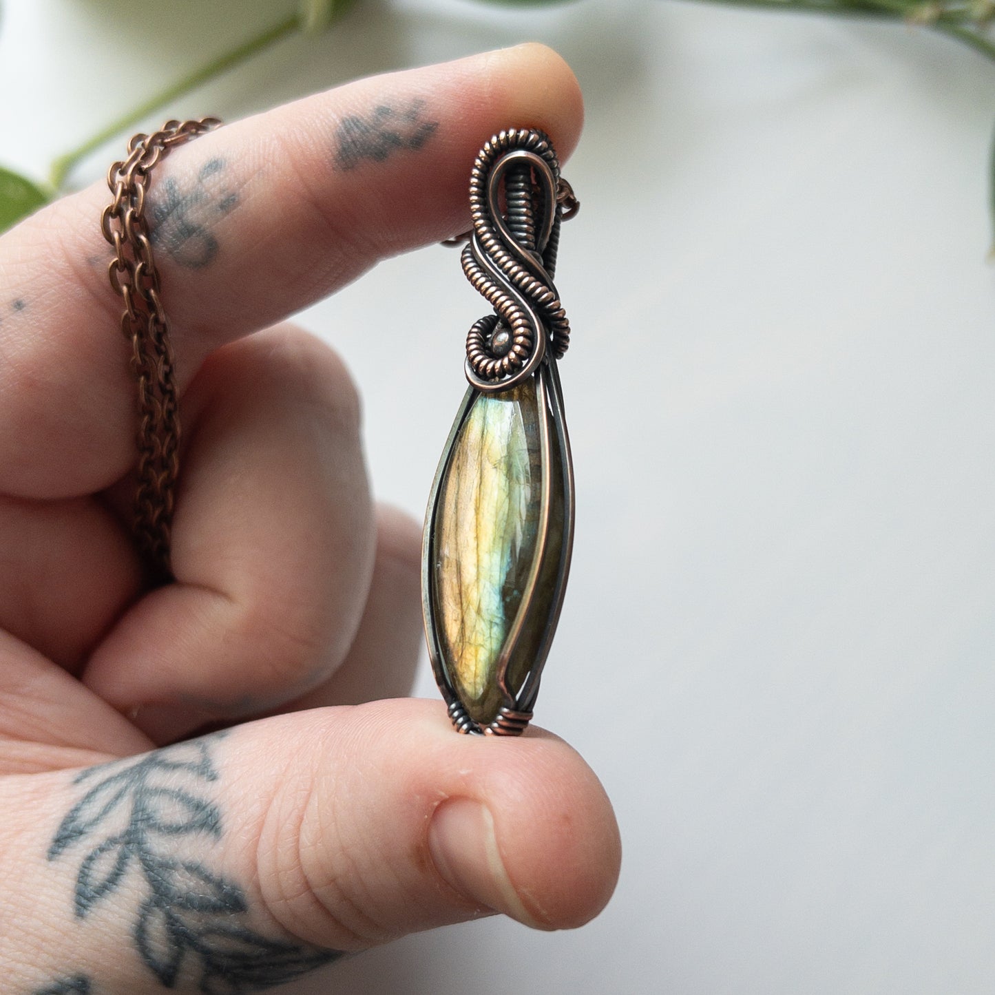 Marquise Labradorite & Copper Wrapped Pendant