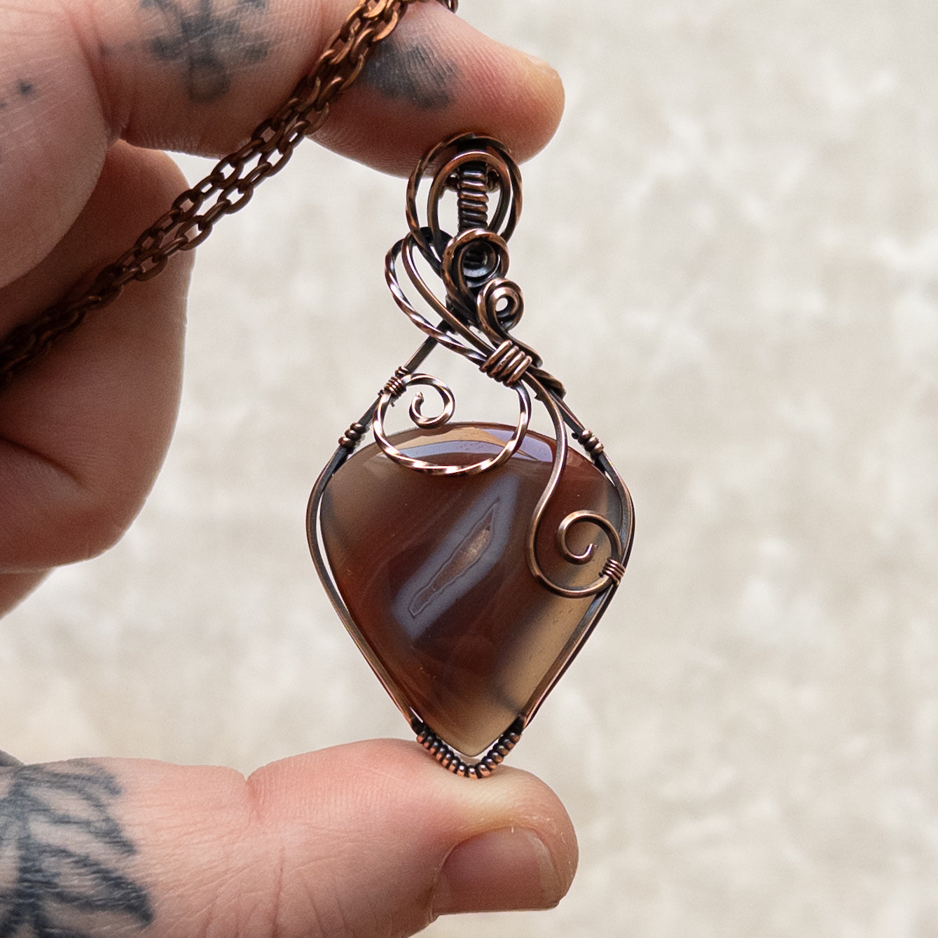 Maroon Botswana Agate Antiqued Copper Pendant