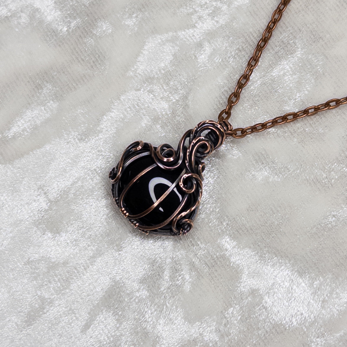 Obsidian Antiqued Copper Pumpkin Pendant