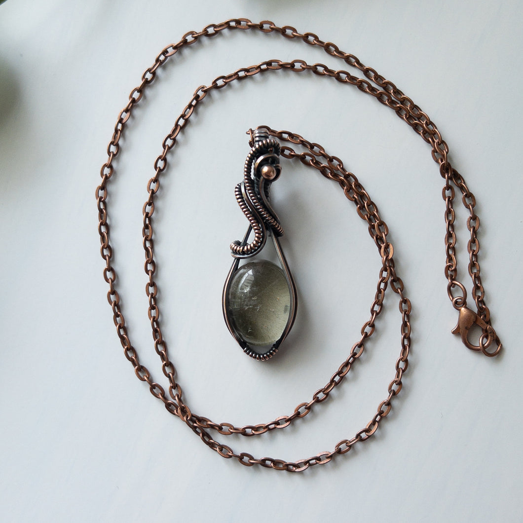 Chlorite Included Quartz & Copper Wrapped Pendant