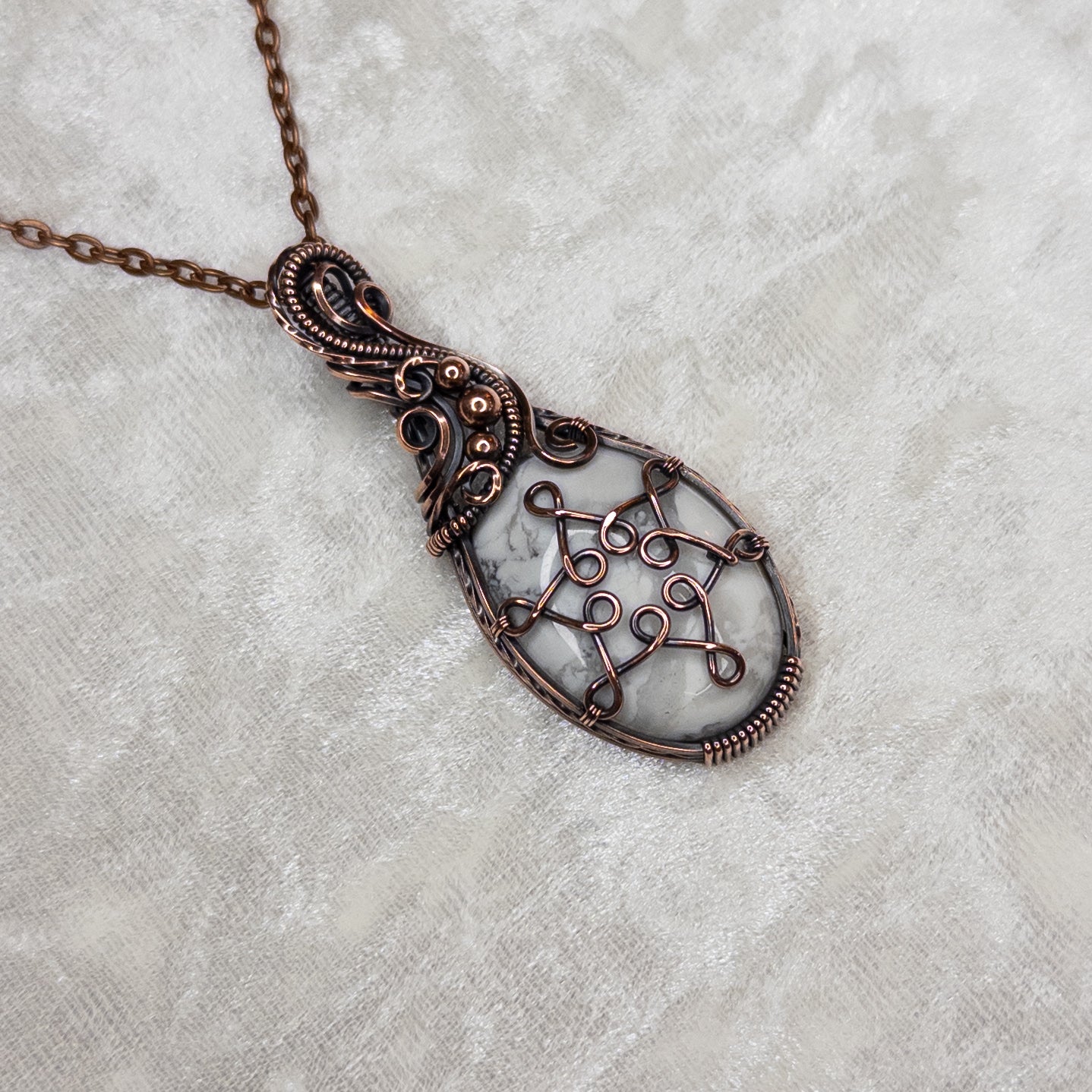 Howlite Snowflake Antiqued Copper Pendant - B