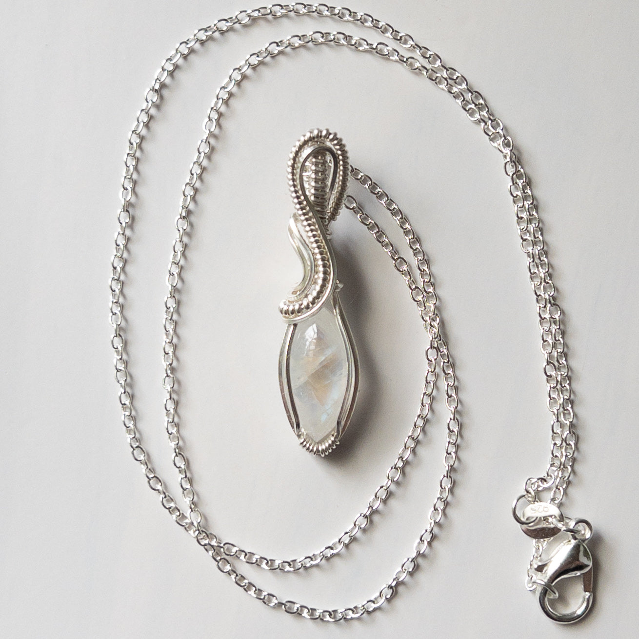 Marquise Moonstone & Sterling Silver Wrapped Pendant