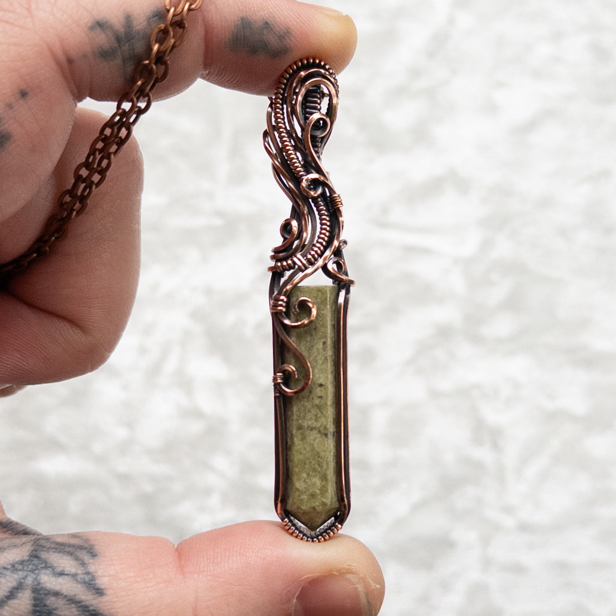 Vesuvianite Point Antiqued Copper Pendant
