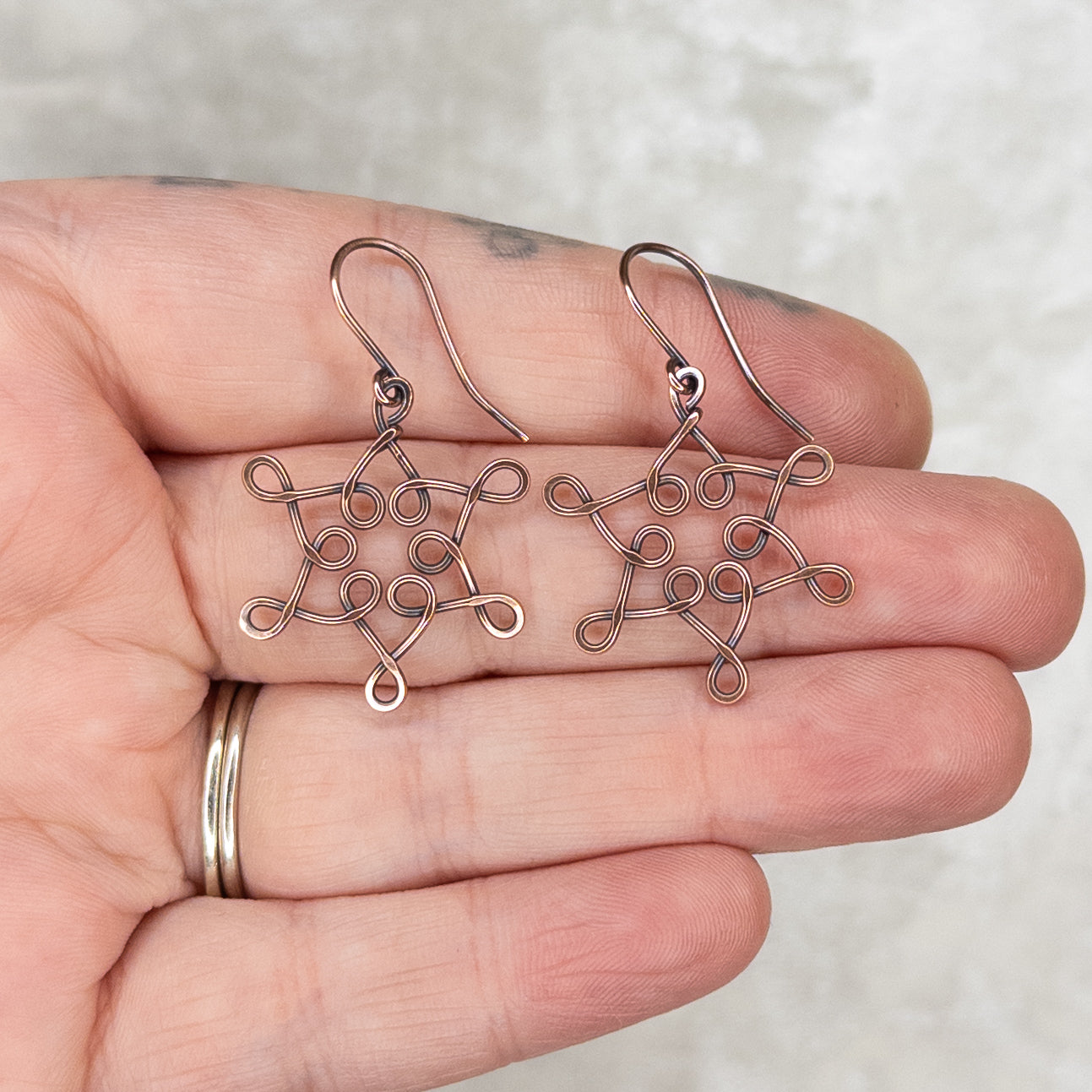 Hammered & Antiqued Copper Snowflake Earrings