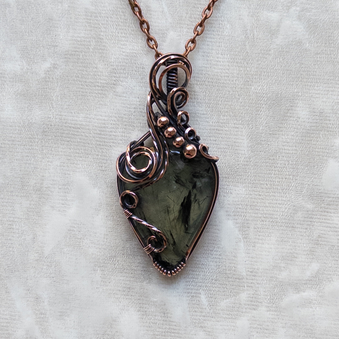 Rose-Cut Prehnite Antiqued Copper Pendant