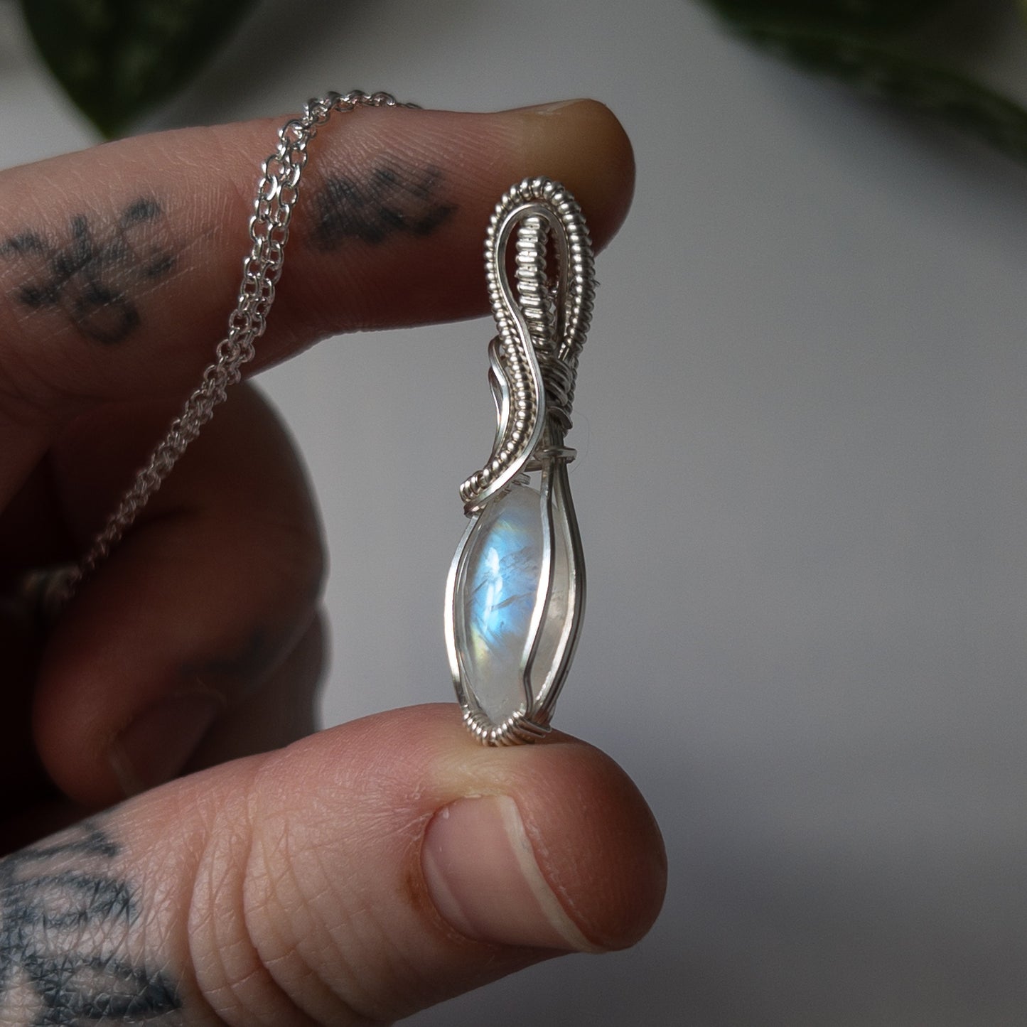 Marquise Moonstone & Sterling Silver Wrapped Pendant