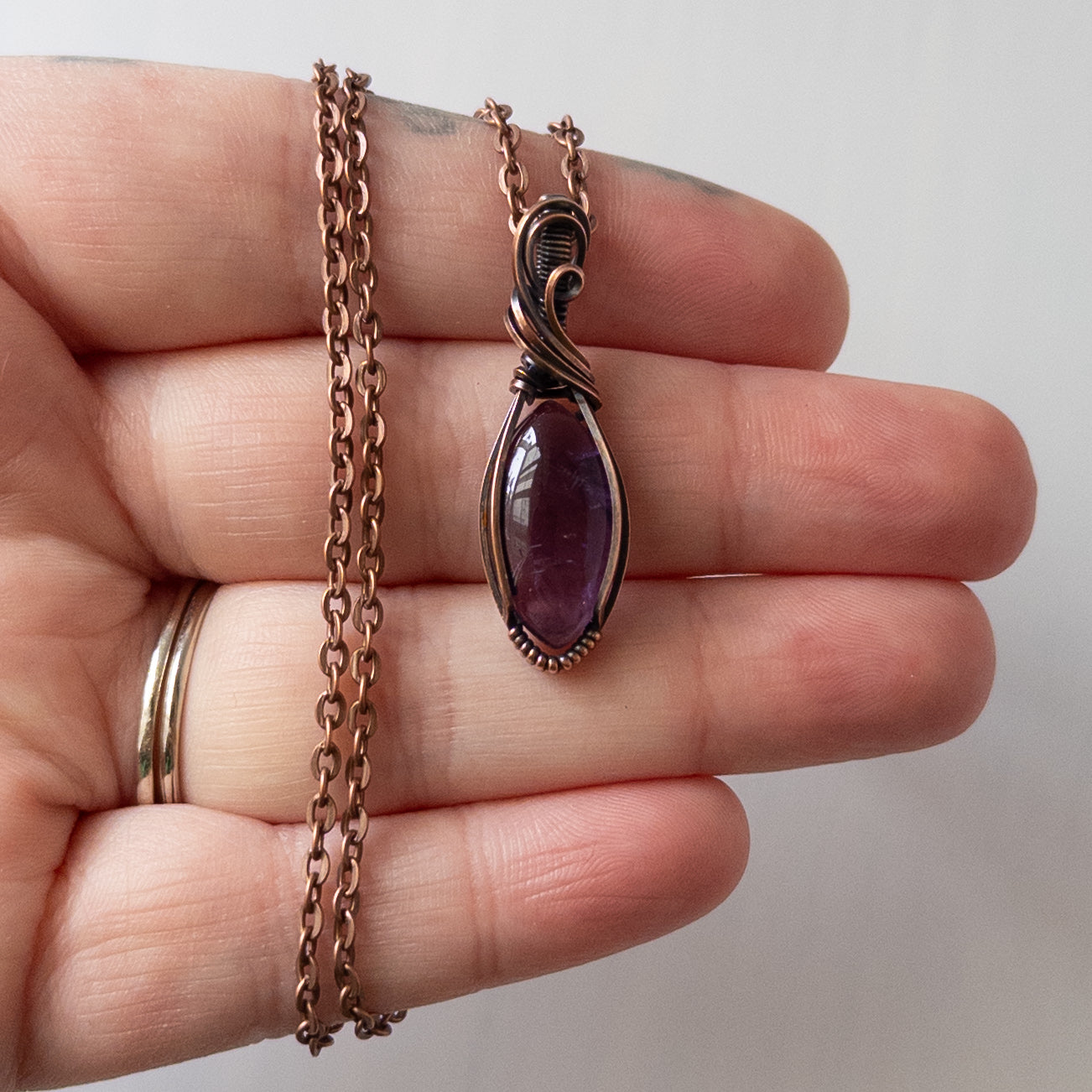 Dainty Amethyst Copper Wrapped Pendant