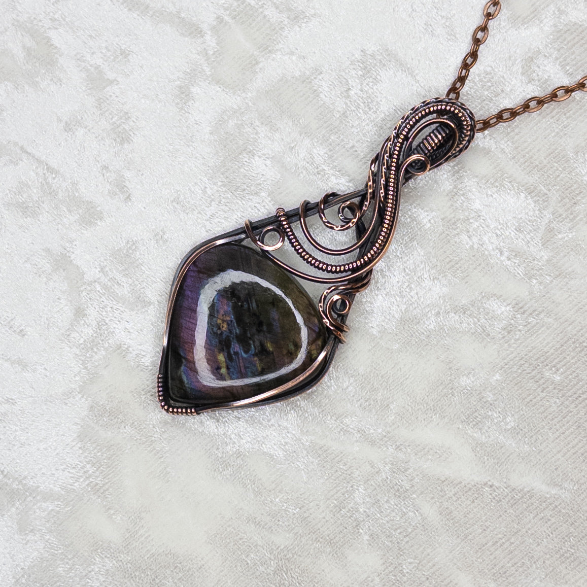 Purple Labradorite Antiqued Copper Pendant