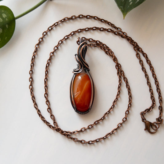 Carnelian & Copper Wrapped Pendant